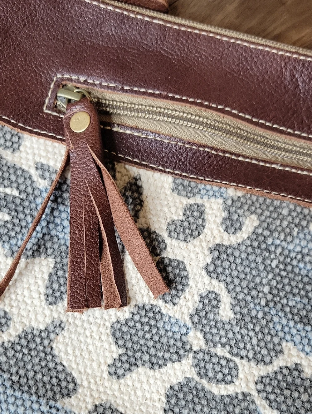 Myra NWOT PUZZLED POUCH Upcycled Canvas Leather Clutch Wristlet Pouch